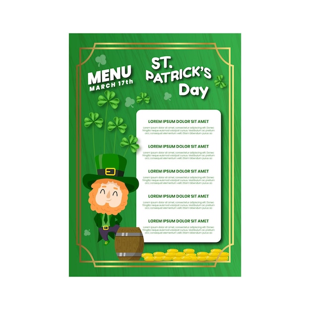 Free Vector St. patrick's day hand drawn menu template