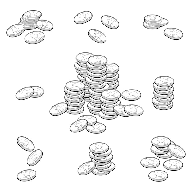 Premium Vector | Stack of coins black silhouettes set