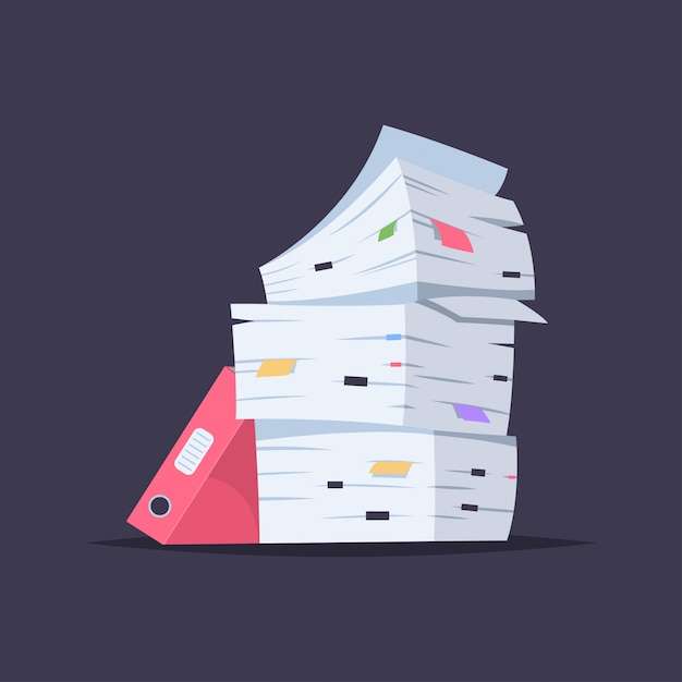 Stack Of Documents Files And Folders Vector Cartoon Flat