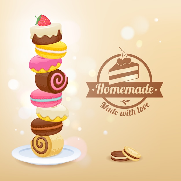 Premium Vector | Stack of sweets on plate vector illustration.