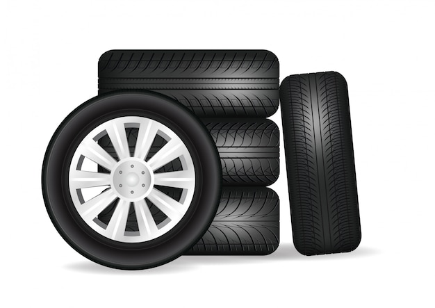 Premium Vector | Stacked car wheels.