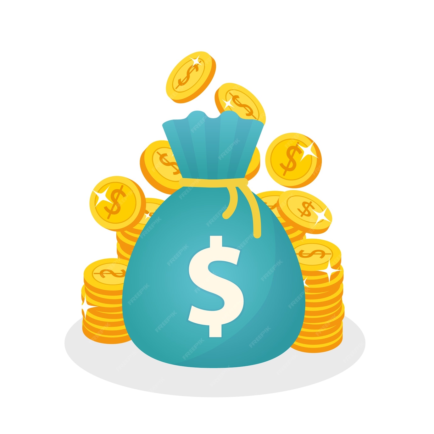 Premium Vector | Stacks of coins and money bag vector