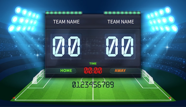 Premium Vector Stadium Electronic Sports Scoreboard With Soccer Time And Football Match Result Display