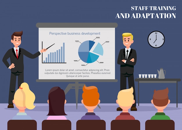 Staff training flat vector web banner with text Premium Vector