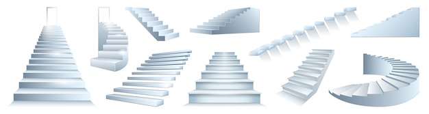 階段分離現実的な設定アイコン 現実的な設定アイコン階段 白い背景の上の図の階段 プレミアムベクター