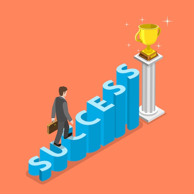 Stairs to success isometric vector concept. Vector Premium Download