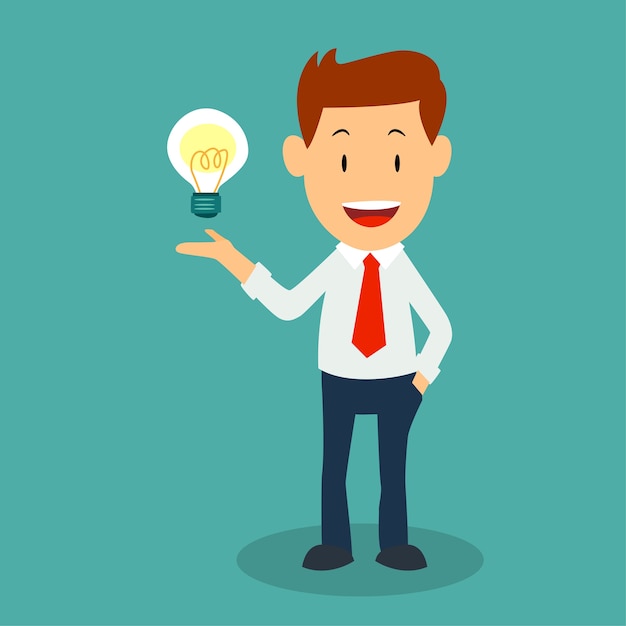 Premium Vector | Standing businessman with lightbulb idea for business ...