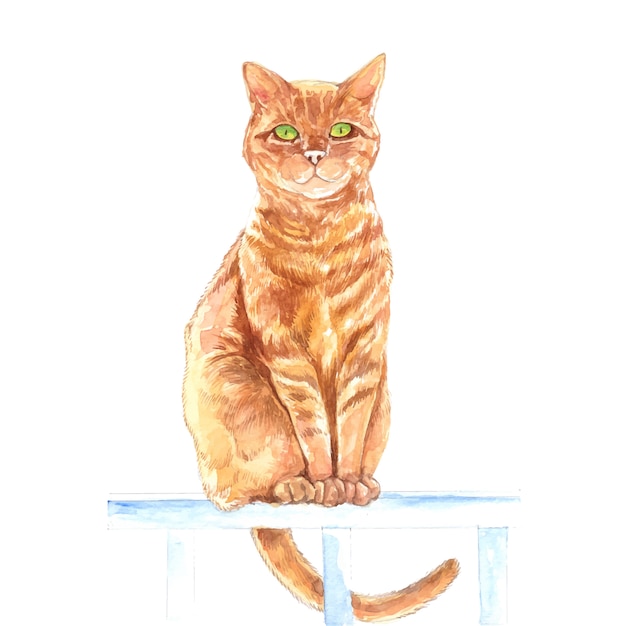 Premium Vector Standing cat watercolor portrait illustration