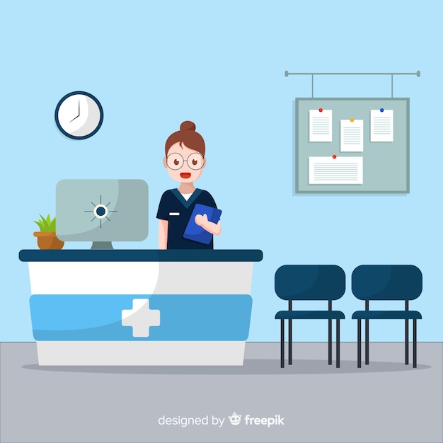 Standing Nurse Hospital Reception Background Free Vector