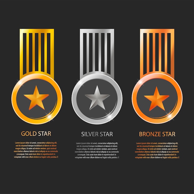 Star medals and ribbons with text space isolated on black background Premium Vector