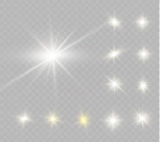 透明な背景 光の効果 イラストの星 キラキラとバースト プレミアムベクター
