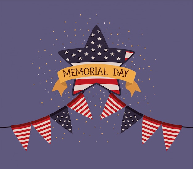 Premium Vector | Star with usa flag and garlands of memorial day emblem