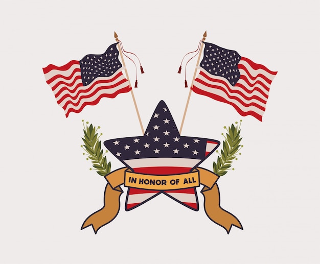 Premium Vector | Star with wreath and usa flag of memorial day emblem