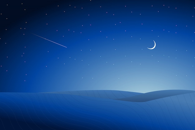 星空の夜背景と砂漠の風景イラスト プレミアムベクター