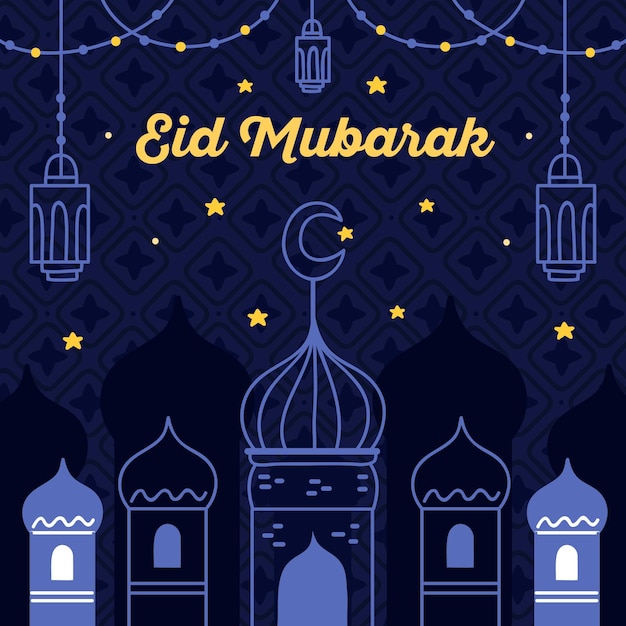 Free Vector | Starry night hand drawn eid mubarak