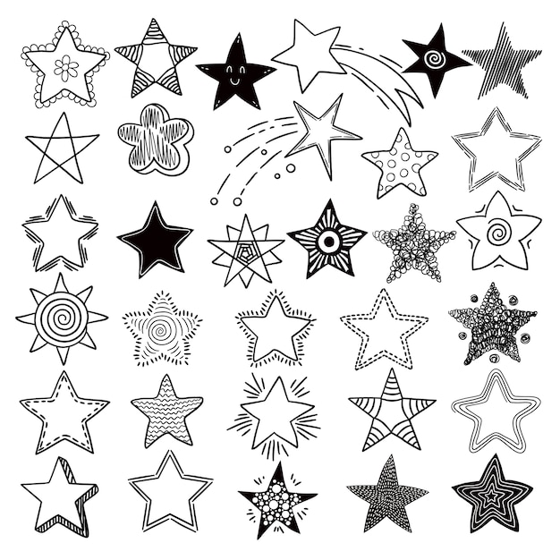 プレミアムベクター 出演者 スペースシンボル惑星要素手描きコレクションスペーススター落書きの写真 Sstarと天体のスケッチのアスタリスクイラスト