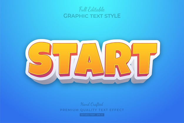 Premium Vector | Start cartoon games editable text effect