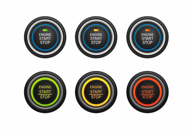 Start stop engine push button car instrument symbol icon set realistic ...