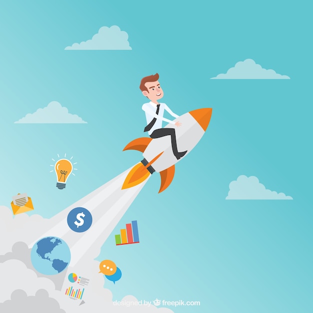 Start up concept with rocket in sky Free Vector Start up concept with rocket in sky Free Vector