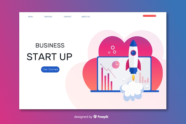 Start up landing page with cloud and laptop Free Vector