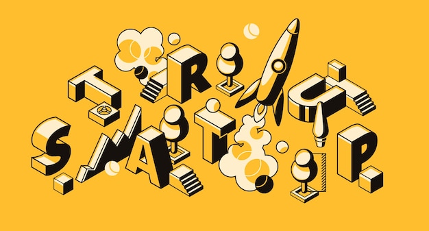 Startup business illustration of rocket or project launch. Free Vector