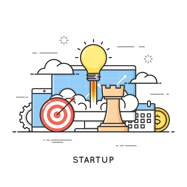 Premium Vector Startup Business Project Launch New Ideas Flat Line Art Style