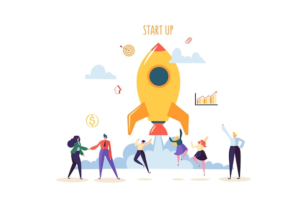 Premium Vector | Startup concept with jumping happy characters. flat ...