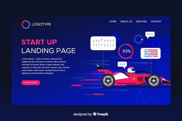 Startup landing page with race car Vector | Free Download