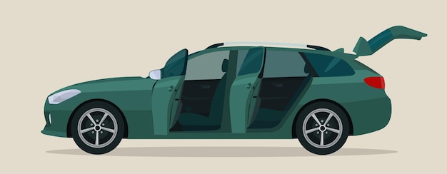 Download Premium Vector Station Wagon Car With Open Driver S And Passenger Doors Side View