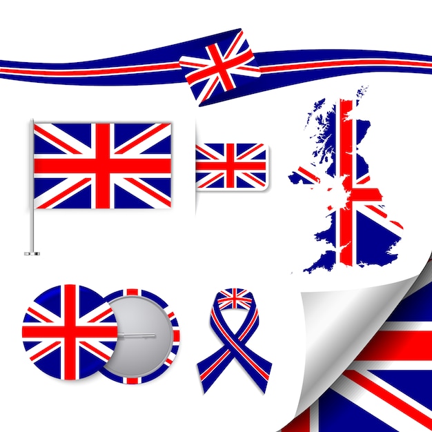 Stationery elements collection with the flag of united kingdom design ...