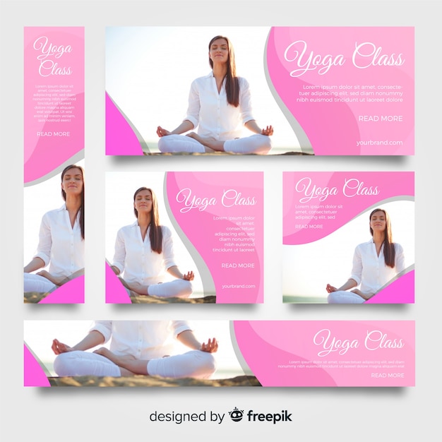 Stationery yoga banner collection with\
images
