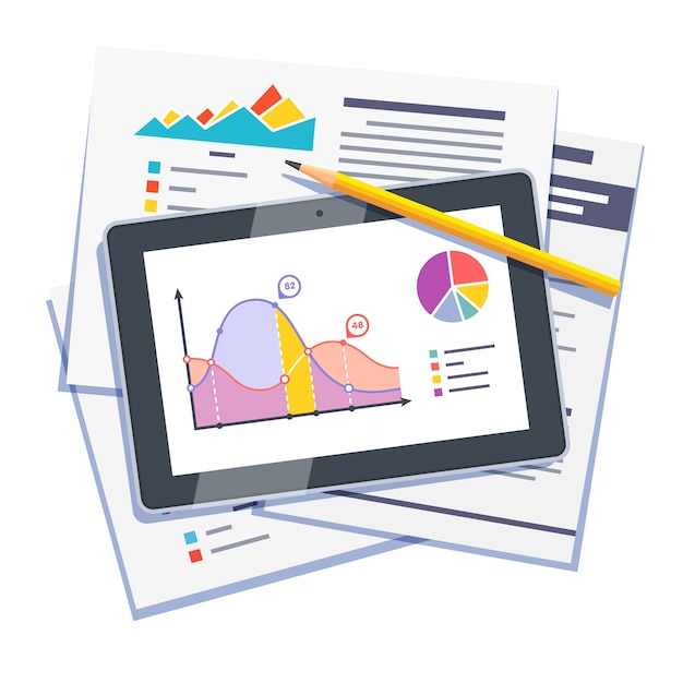 Statistical data abstract on paper and tablet Free Vector