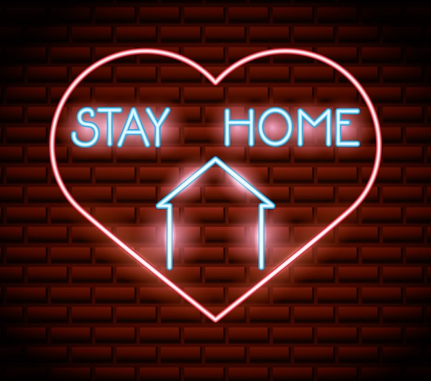 Premium Vector Stay At Home Campaign With Heart Neon Light