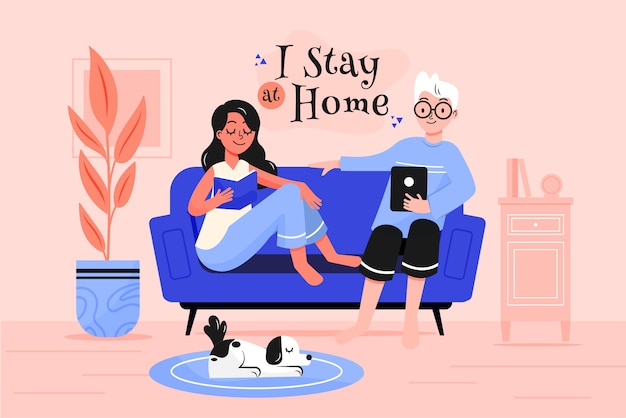 Stay at home illustration concept Free Vector