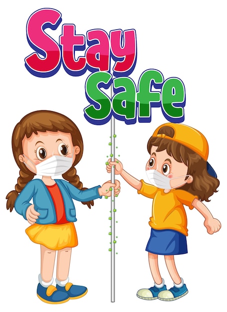 Free Vector | Stay safe logo with two kids do not keep social ...