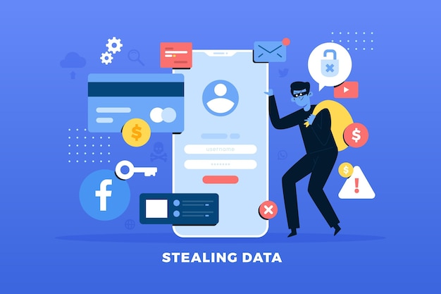 Steal data concept with thief Free Vector