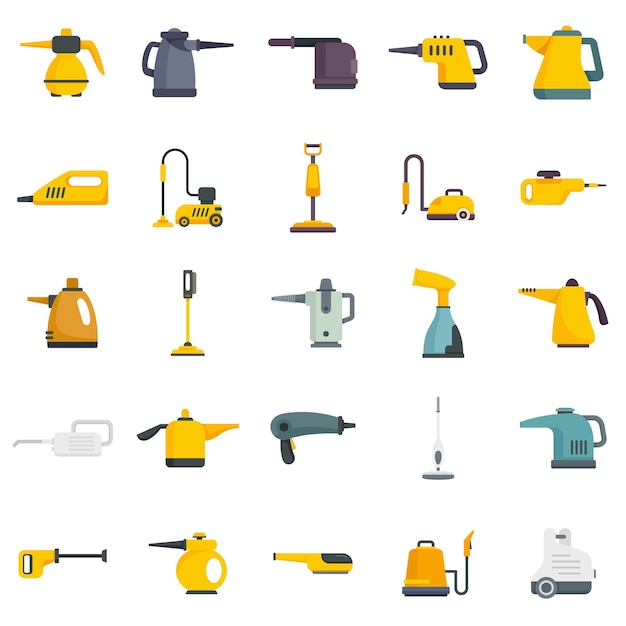 Premium Vector | Steam cleaner icons set. flat set of steam cleaner ...