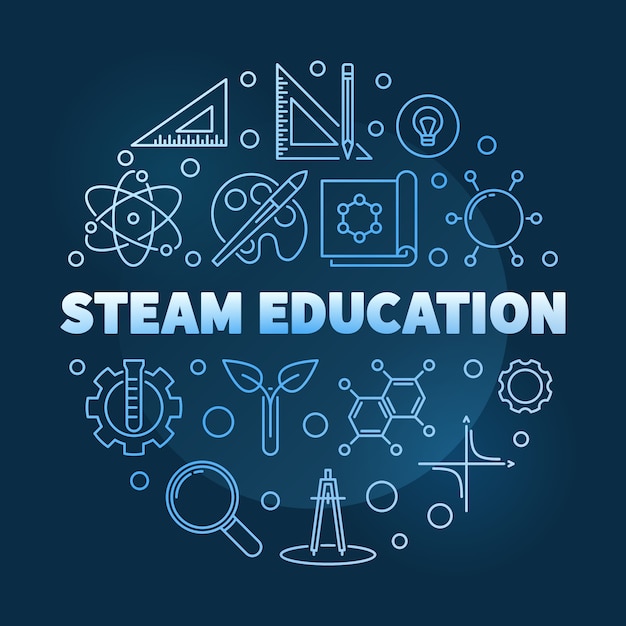 Steam education concept blue linear round icon illustration Premium Vector