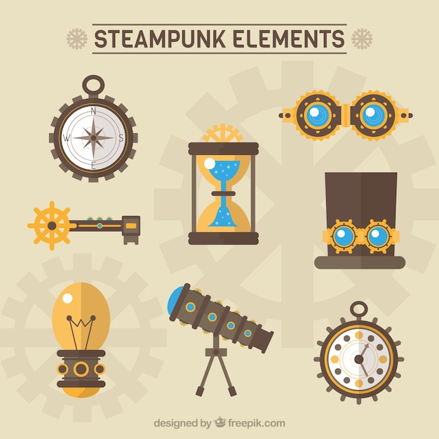 Free Vector | Steampunk elements pack in flat design