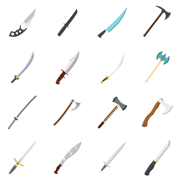 Steel arms symbols icons set in flat style Premium Vector