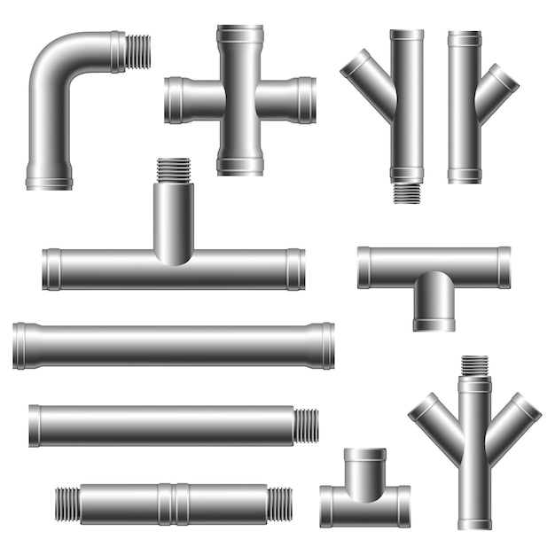 Premium Vector Steel Pipe Fittings Plumbing Water Pipes Sewage Different Types Collection Of Water Tube Industry Gas Valve