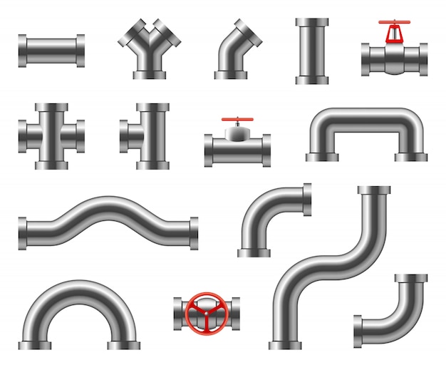 Steel pipes. metal pipeline connectors, fittings, valves, industrial plumbing for water and gas vect