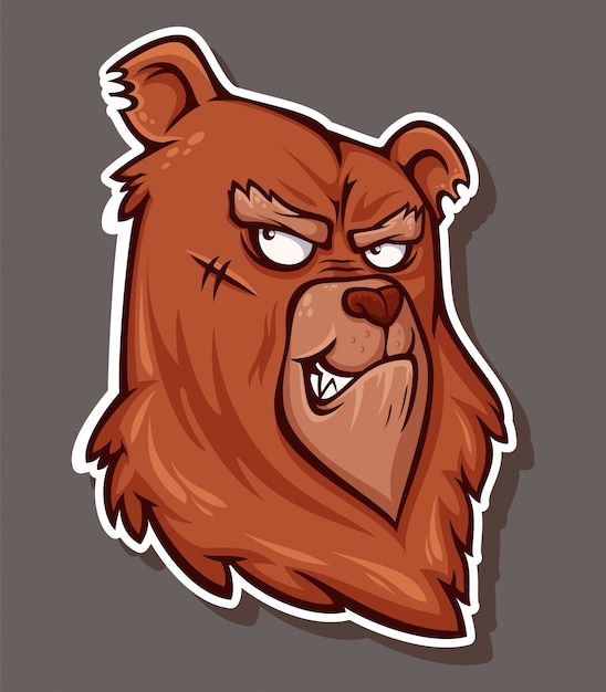 Premium Vector | Sticker of an angry bear in cartoon style.