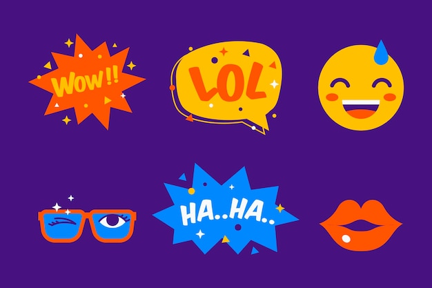 絵文字とチャットの吹き出し付きのステッカーコレクション 無料のベクター 絵文字とチャットの吹き出し付きのステッカーコレクション 無料のベクター