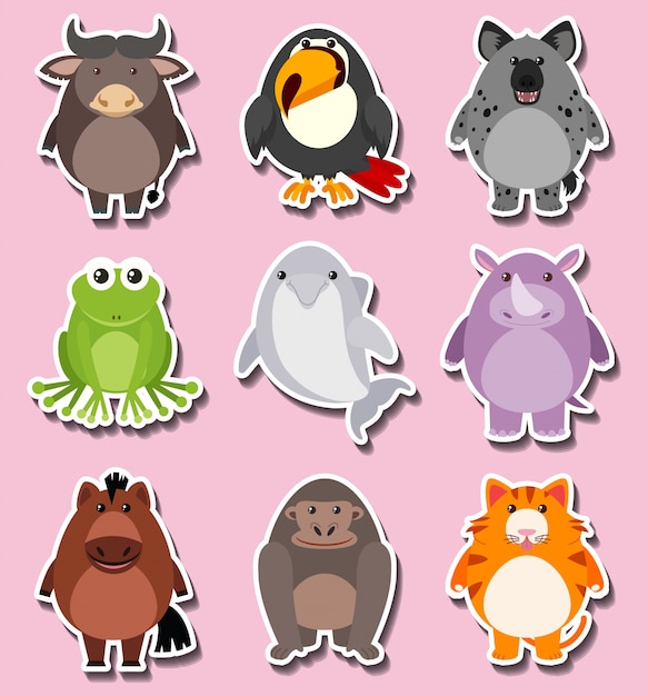 Sticker design with cute animal
characters