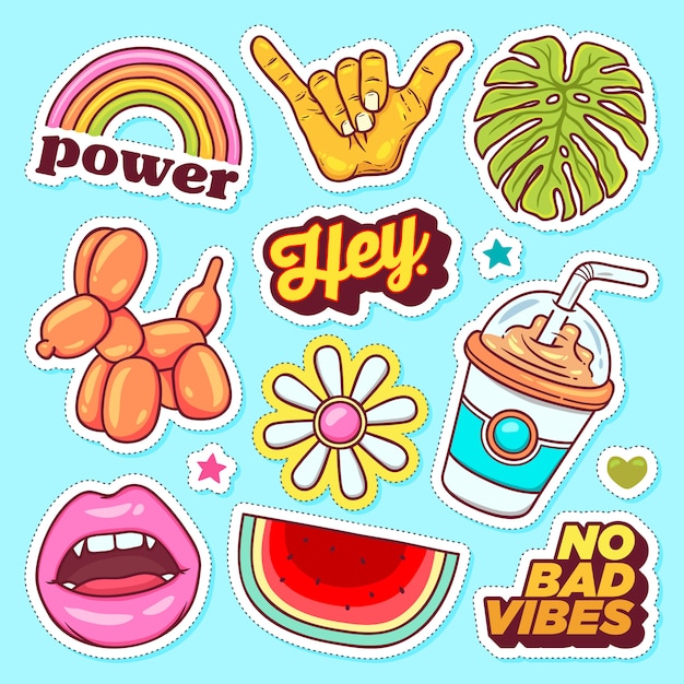 Free Vector | Sticker Icons Hand Drawn Doodle