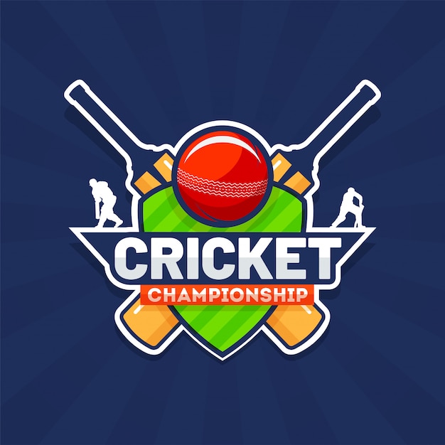 Sticker style text cricket championship with cricket equipments ...