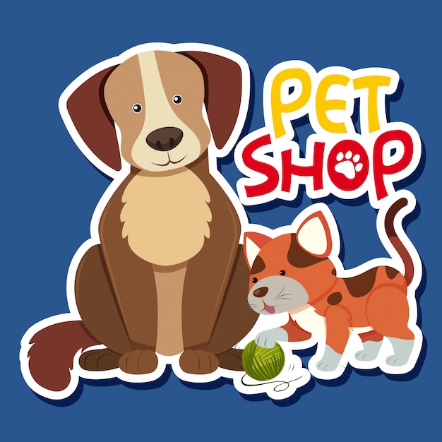 Premium Vector | Sticker template for pet shop with dog and cat