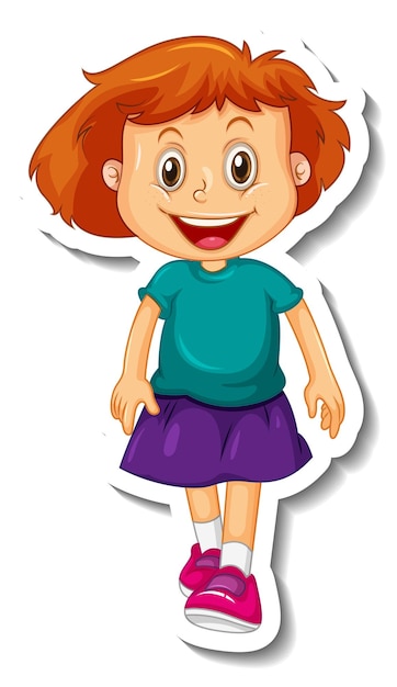 Free Vector | Sticker template with a girl in standing posing cartoon ...