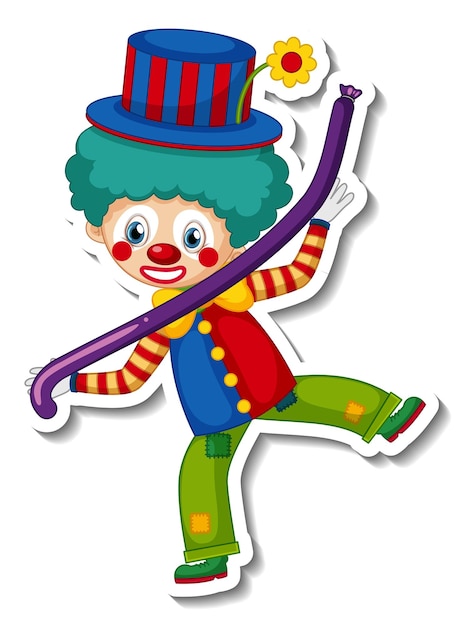 Sticker template with happy clown cartoon character Free Vector